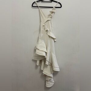 Lovers + Friends Cream Asymmetrical Ruffle Dress